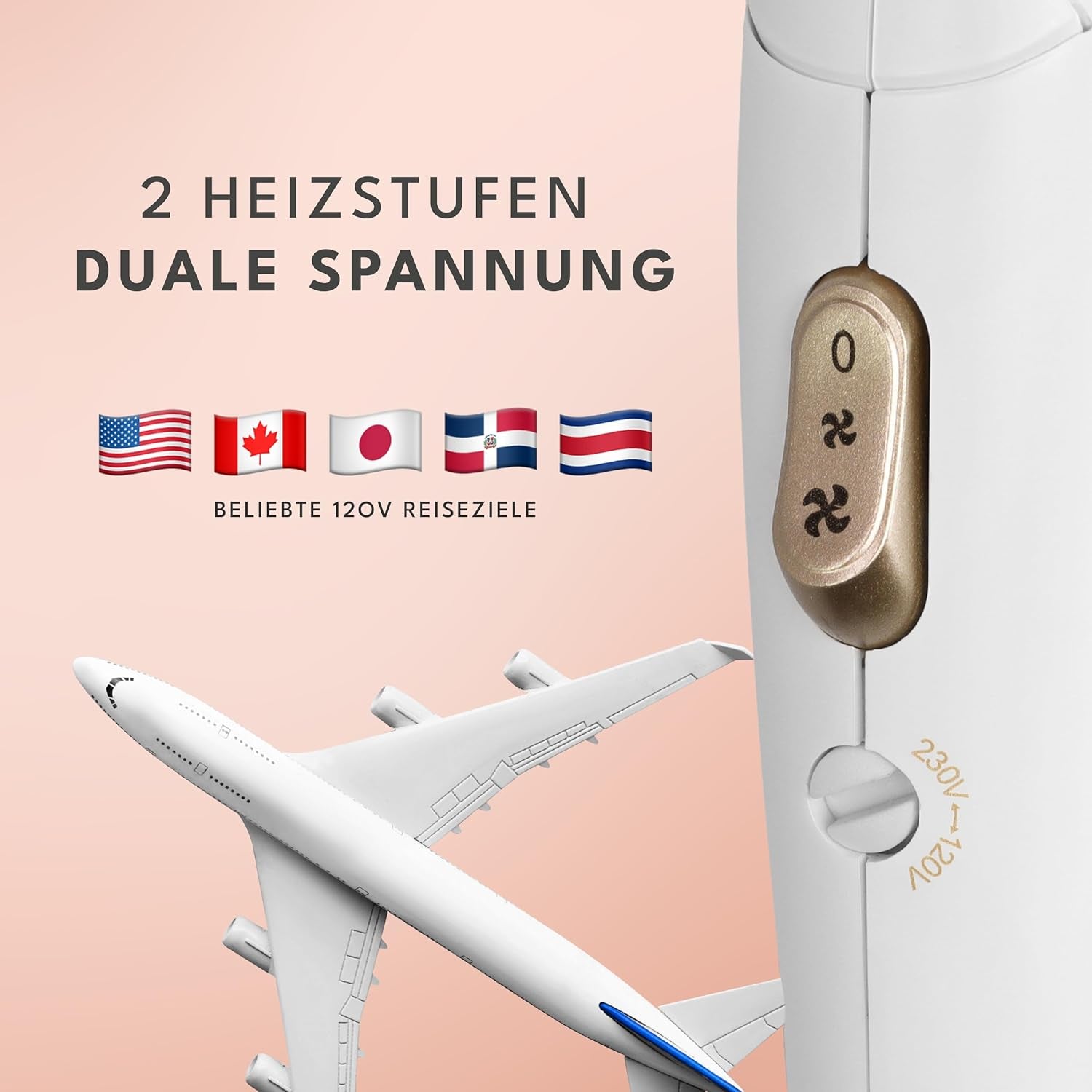 LEBENLANG Reisefön Klappbar Klein - Duale Spannung & Inkl. Reisetasche