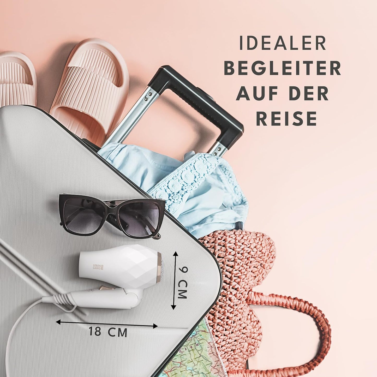 LEBENLANG Reisefön Klappbar Klein - Duale Spannung & Inkl. Reisetasche