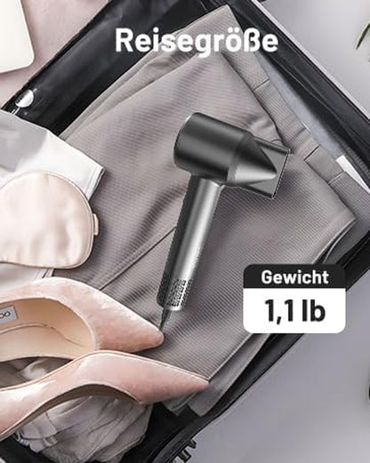 Profi Föhn Mit Diffusor,400 Millionen Ionen Föhn,Geräuscharmer Reisefön (52Db) Für Zuhause Und Reise,110.000 U/Min Hochgeschwindigkeits Haartrockner,Digitalanzeige Haartrockner Mit Diffusor & Zubehör